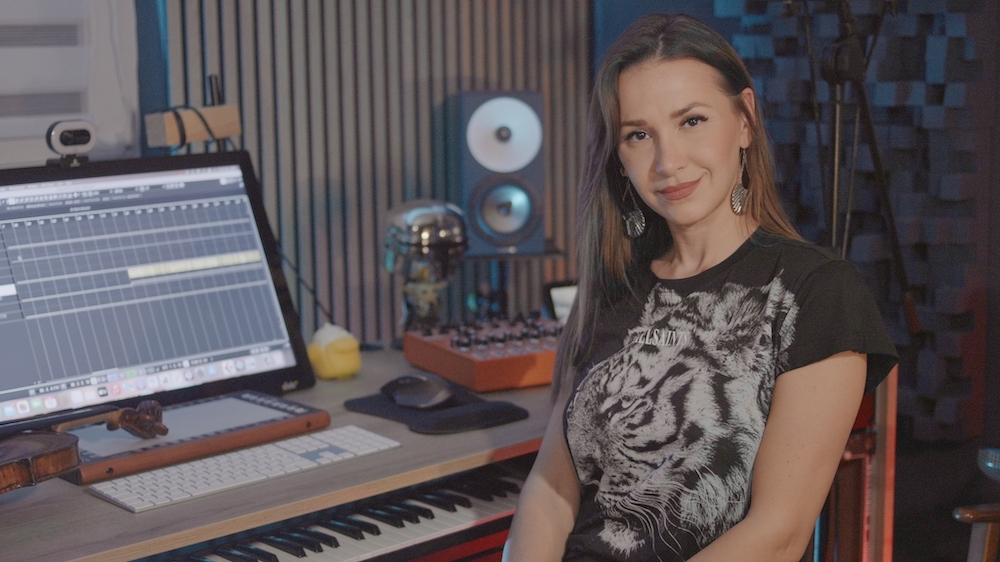 Rusanda Panfili in her upstairs, Amphion-equipped studio.