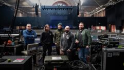 The Smile’s audio crew (L-R): Simon Hodge, J Walton, Ben Phillips, Giacomo Gasparini and Bart De Witt. Photo: Belinda Enthoven.