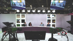 Just some of the AVIXA TV set on the floor of InfoComm, seen during preview streams on Tuesday. Photo: John Staley.