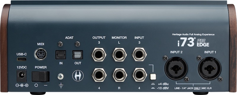 Heritage Audio i73 Pro Edge audio interface back panel.