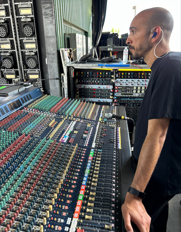 Matt Andrade uses a Yamaha PM5000 console to tackle monitors for Red Hot Chili Peppers bassist Flea and guitarist John Frusciante. PHOTO: Courtesy of Toby Francis.