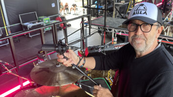 FOH engineer Jim Ebdon with some of the Austrian Audio mics used on the Sam Smith tour's drum kit.