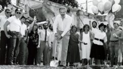 Chris Stone breaks ground in 1985 on the site of the new Record Plant studios building on Sycamore Street, Hollywood, which recently closed. Photo by Scott Lockwood. Choreography and Art Direction by David Goggin aka Mr. Bonzai