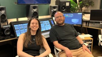 Guildhall School of Music & Drama’s Mimi Hemchaoui, audio operations manager, and Professor Julian Hepple, head of recording and AV.