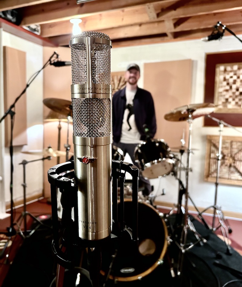 The Vanguard V24 in use at Rob Tavaglione’s Catalyst Recording, with drummer David Kessling in the background.