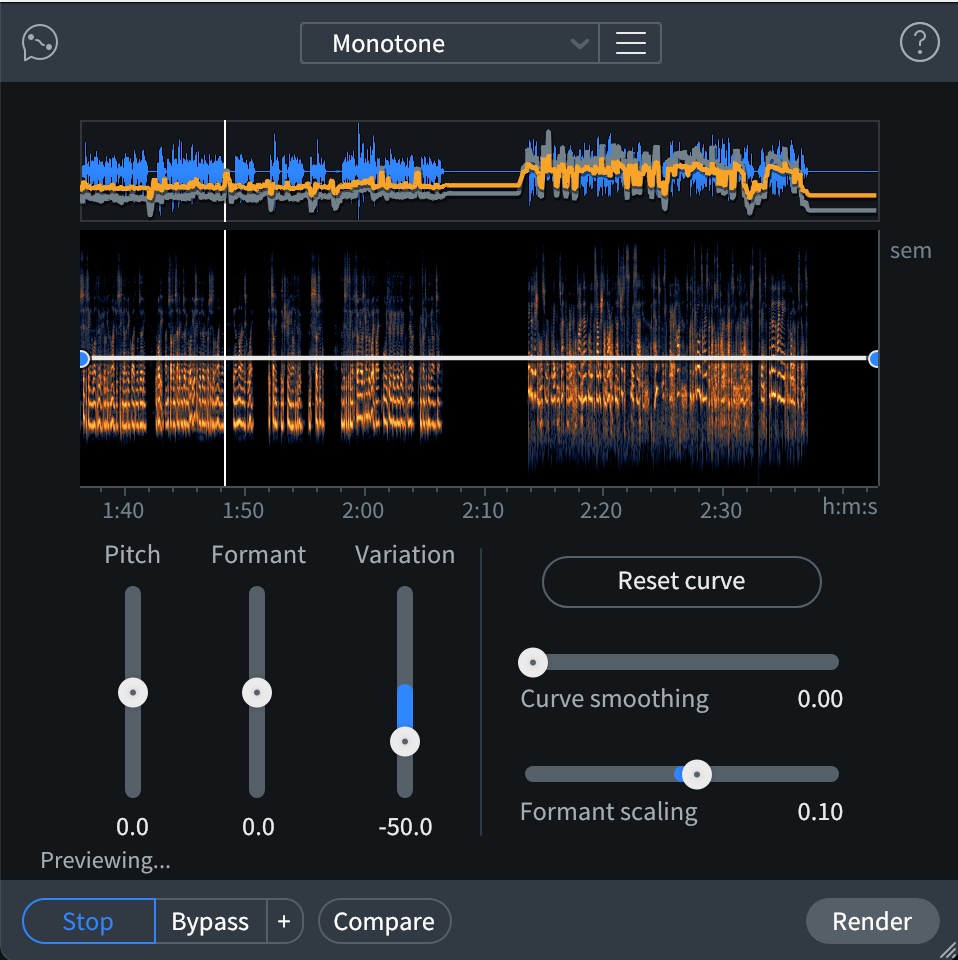 RX 11’s Dialogue Contour module features new Formant and (pitch-) Variation sliders.