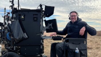 Production sound mixer Devendra Cleary, CAS on location.