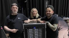 Pictured (l to r): Metallica tech team members Bob Cowan, Stacey Handley and Mike Bollella