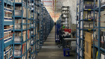 Shelves of media assets stretch as far as the eye can see at Iron Mountain’s secure, climate-controlled, underground facility in Boyers, Penn. Photo: Courtesy of Iron Mountain.