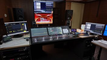 The broadcast control room of the Congress Hall in Saarbrücken in Germany.