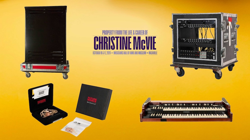 The upcoming auction of items owned by the late Christine McVie includes in-ear monitors, Leslie cabinets, various road cases and rack mounts, in addition to instruments, jewelry and the like.