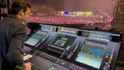 Kevin Glendinning at the tour’s DiGiCo Quantum852 monitor console during Sziget Festival Budapest, Hungary. Photo: DiGiCo.