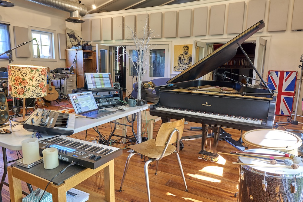 The author’s Pro Tools-based mobile rig set up to the side of the Steinway B grand piano. Photo: Mike Dwyer.