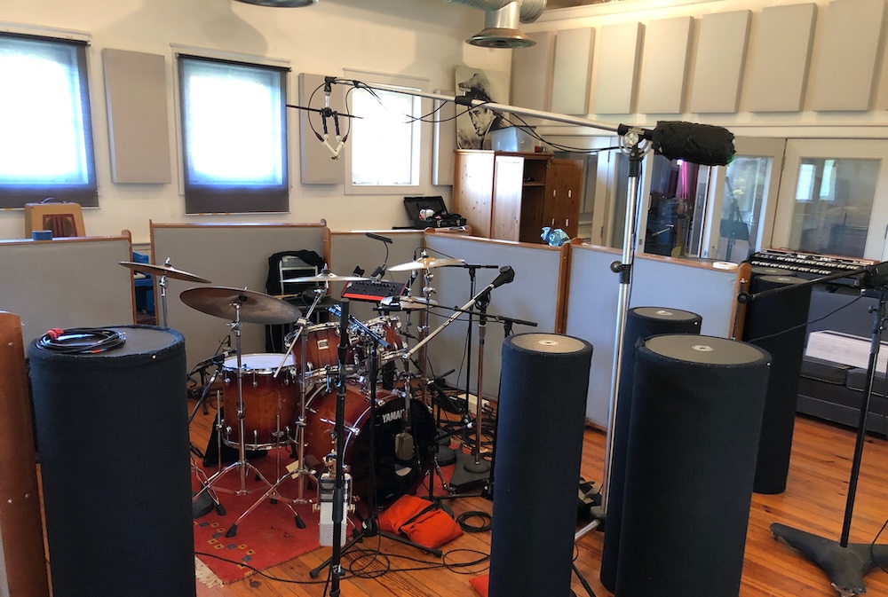 A typical drum kit setup at Clubhouse. Photo: Mike Dwyer.