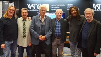 Left to right: Chuck Ainlay, Grammy Award-winning engineer and producer; Niko Bolas, award-winning engineer and producer; John Storyk, founding partner, director of design, WSDG; Elliot Scheiner, Grammy-winning engineer and producer; Jimmy Douglass, Grammy-winning engineer and producer; George Massenburg, Grammy-winning engineer.