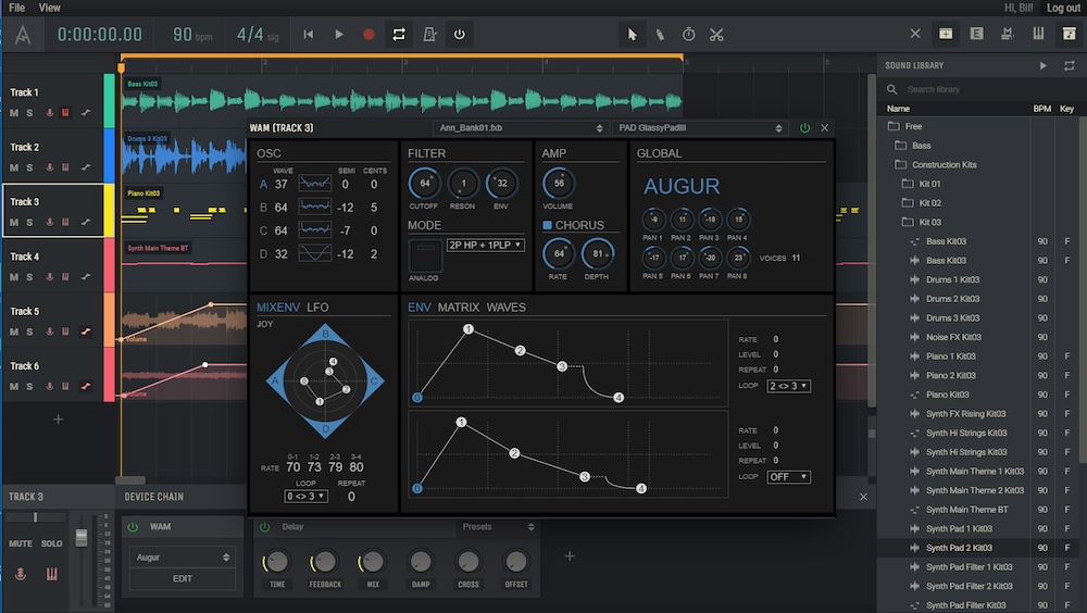 The newly updated Amped Studio online cloud-based DAW.