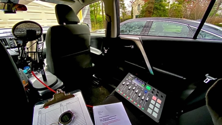 Engineer Frank Verderosa hit the road to get the voiceover he needed, using his SUV as a control room and the VO artist’s car as a booth. Photo: Frank Verderosa.