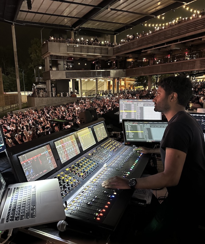 Ryan John, FOH engineer for the two Elfman shows, shown here mixing on a DiGiCo SD console at a recent festival. Photo: Courtesy of Ryan John.