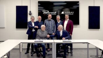 On hand for the acquisition are (l-r): Massimo Ferrati, K-array CEO and co-founder; Claudio Lastrucci, Powersoft R&D director and co-founder; Alessandro Tatini, K-Array - chairman and CEO; Luca Lastrucci, Powersoft CEO and co-founder; and Antonio Peruch, Powersoft production engineering director and co-founder.