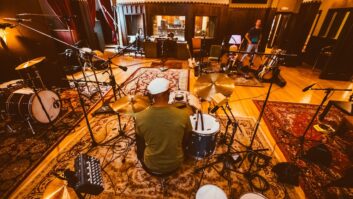 Drummer, percussionist and associate producer Clarence Penn in the spacious Echo Mountain Studios live room. Photo: Sandlin Gaither.